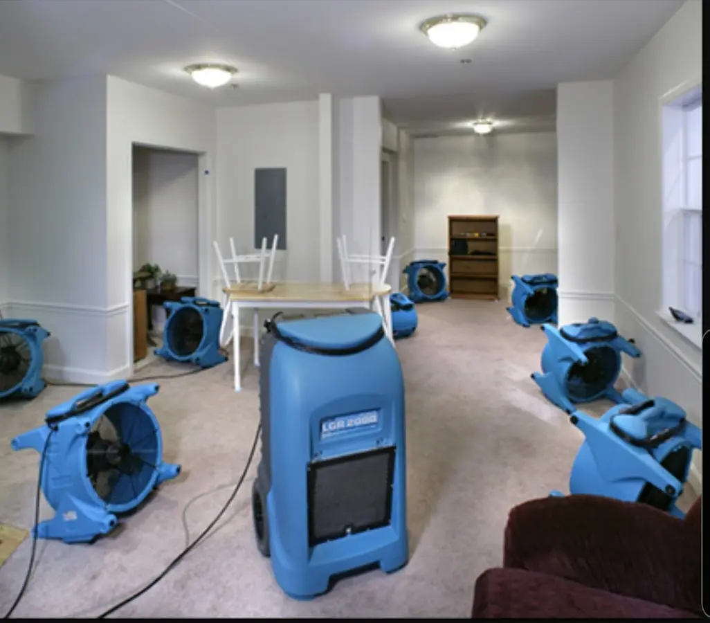 Air movers and dehumidifier setup for Water Extraction & Removal in Dundalk