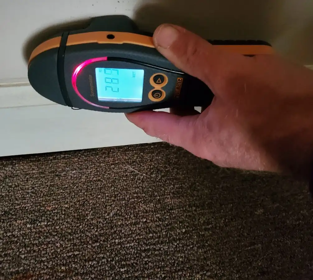 Moisture detection at baseboard during Burst Pipe Cleanup in Dundalk